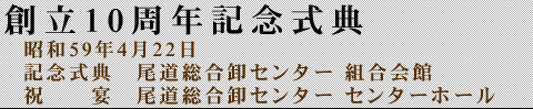創立10周年記念式典 昭和59年4月22日 記念式典 尾道総合卸センター 組合会館 祝宴 尾道総合卸センター センターホール